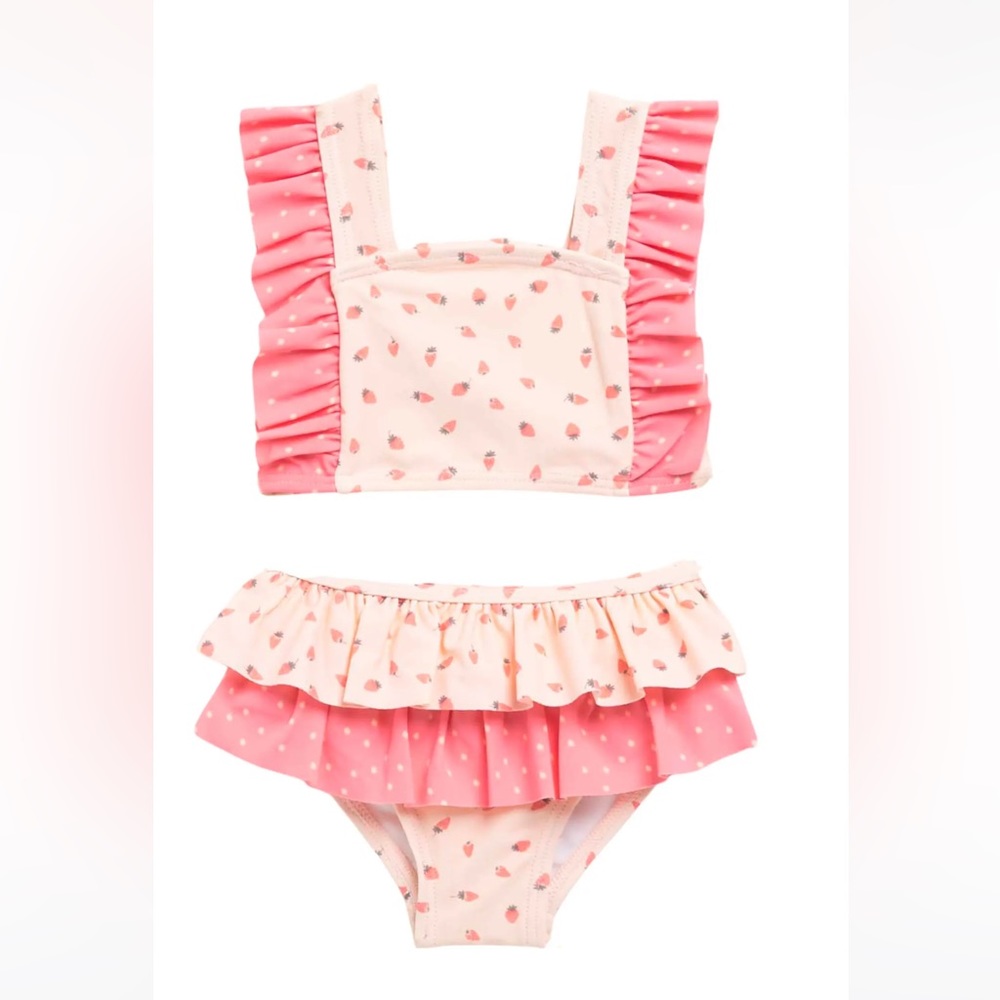 JESSICA SIMPSON | Swimsuit and Hat set | Strawberry Print| 3-6 months